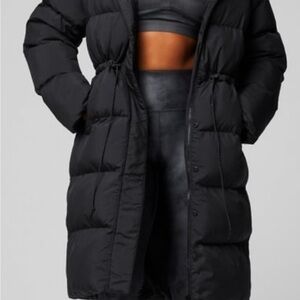 Fabletics Black Long Quilted Puffer Coat